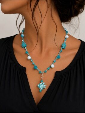 Sea Turtle & Tropical Fish Crochet Necklace